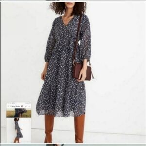 Madewell size medium dress midi length very flowy faux wrapped top 3/4 sleeves